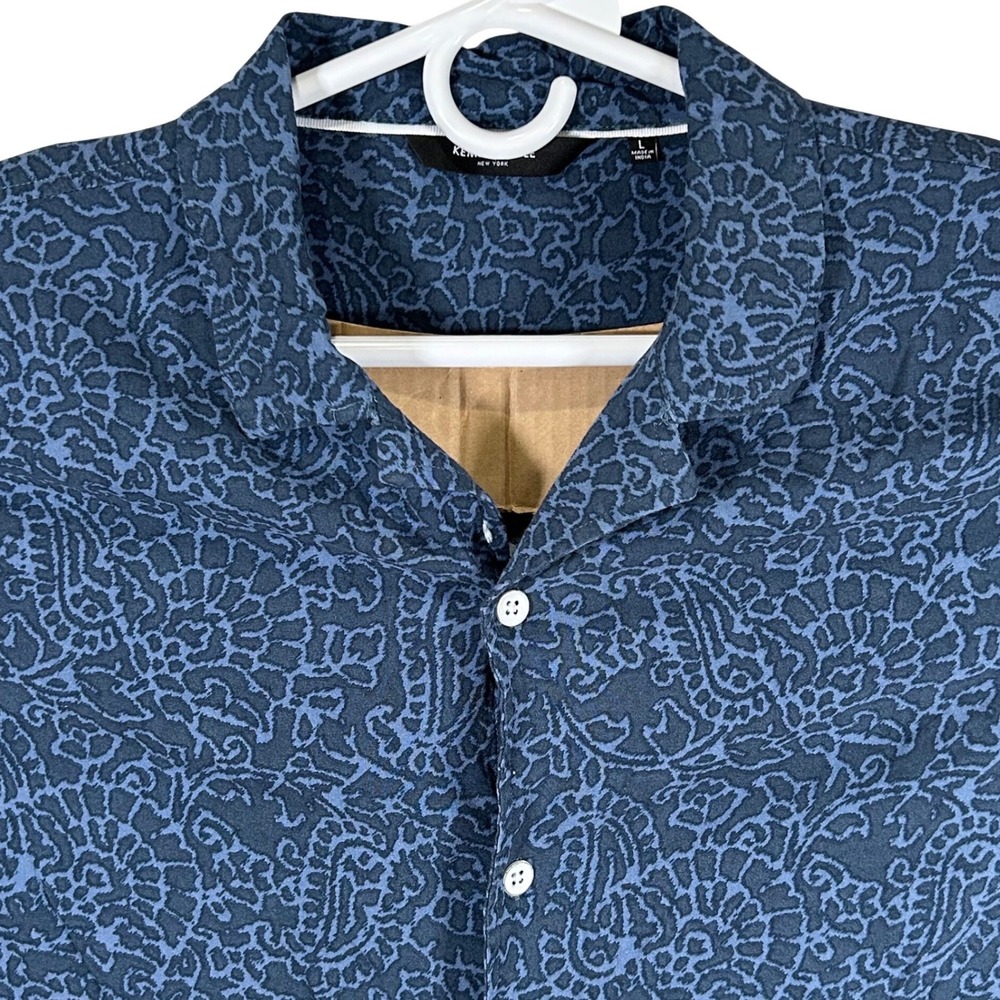 Kenneth Cole New York Mens Large Blue Paisley Rayon Short Sleeve Button Up Shirt